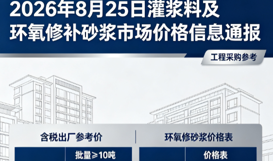 月湖2026年8月25日灌浆料及环氧修补砂浆市场价格信息通报